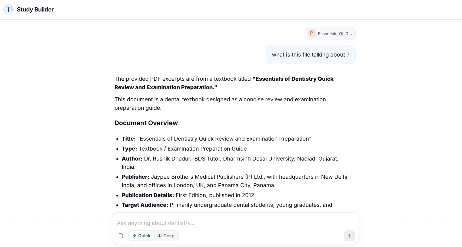 Generated PDF note inside DentAIstudy