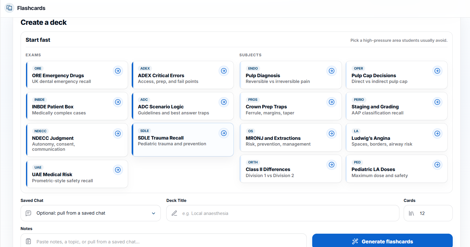 Create flashcard deck in DentAIstudy