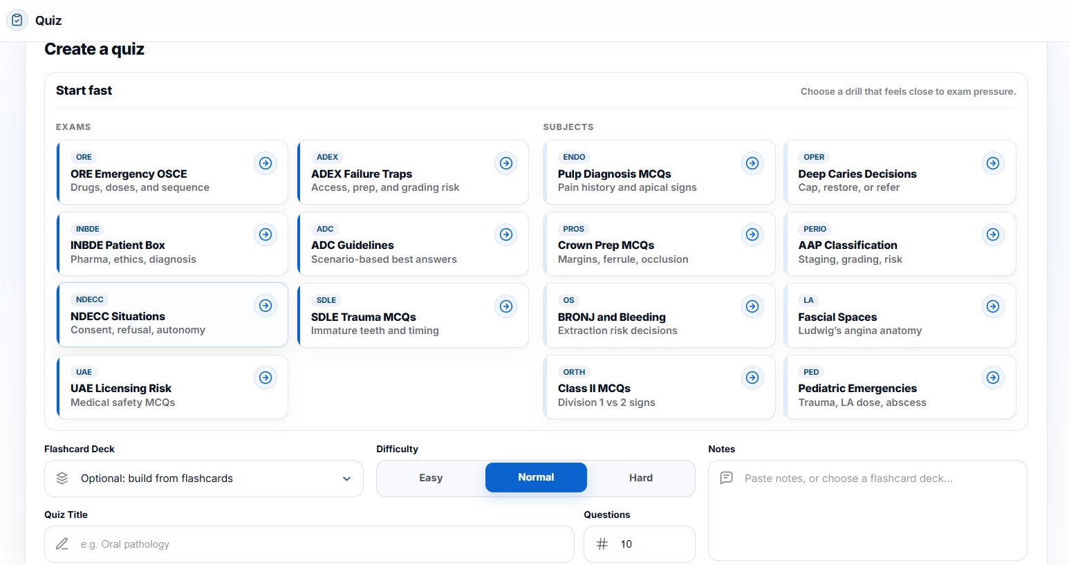 Create quiz in DentAIstudy
