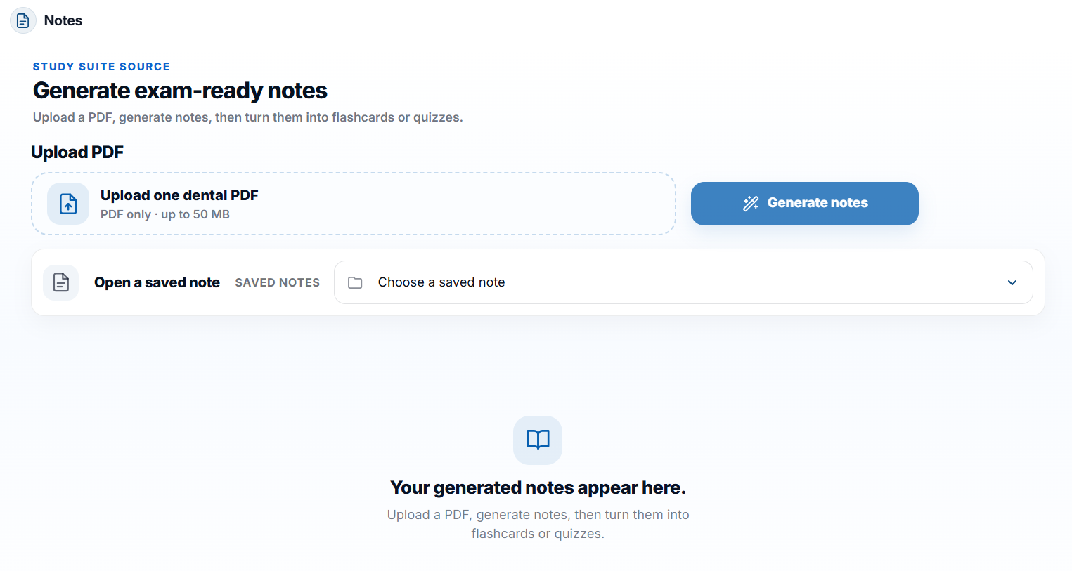 DentAIstudy turning a PDF into study notes
