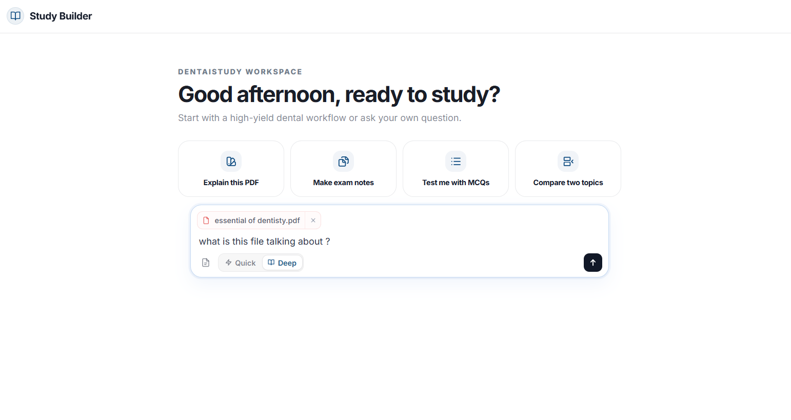 DentAIstudy turning a PDF into study notes